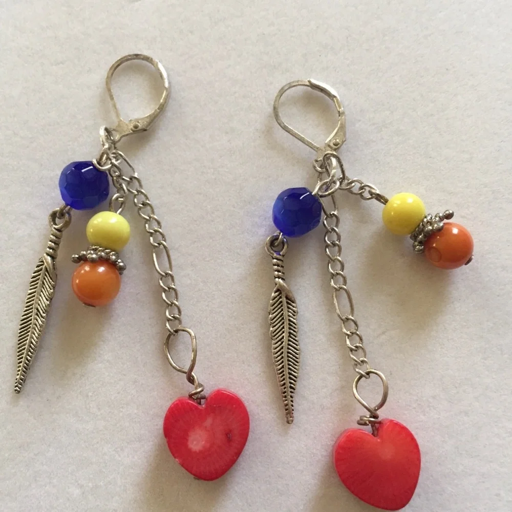 HAND CRAFTED Multi Media Boho Dangling Tassel Earrings